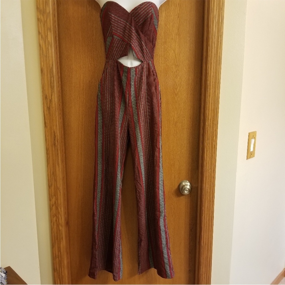 Striped Red and Gray Jumpsuit - Picture 3 of 4